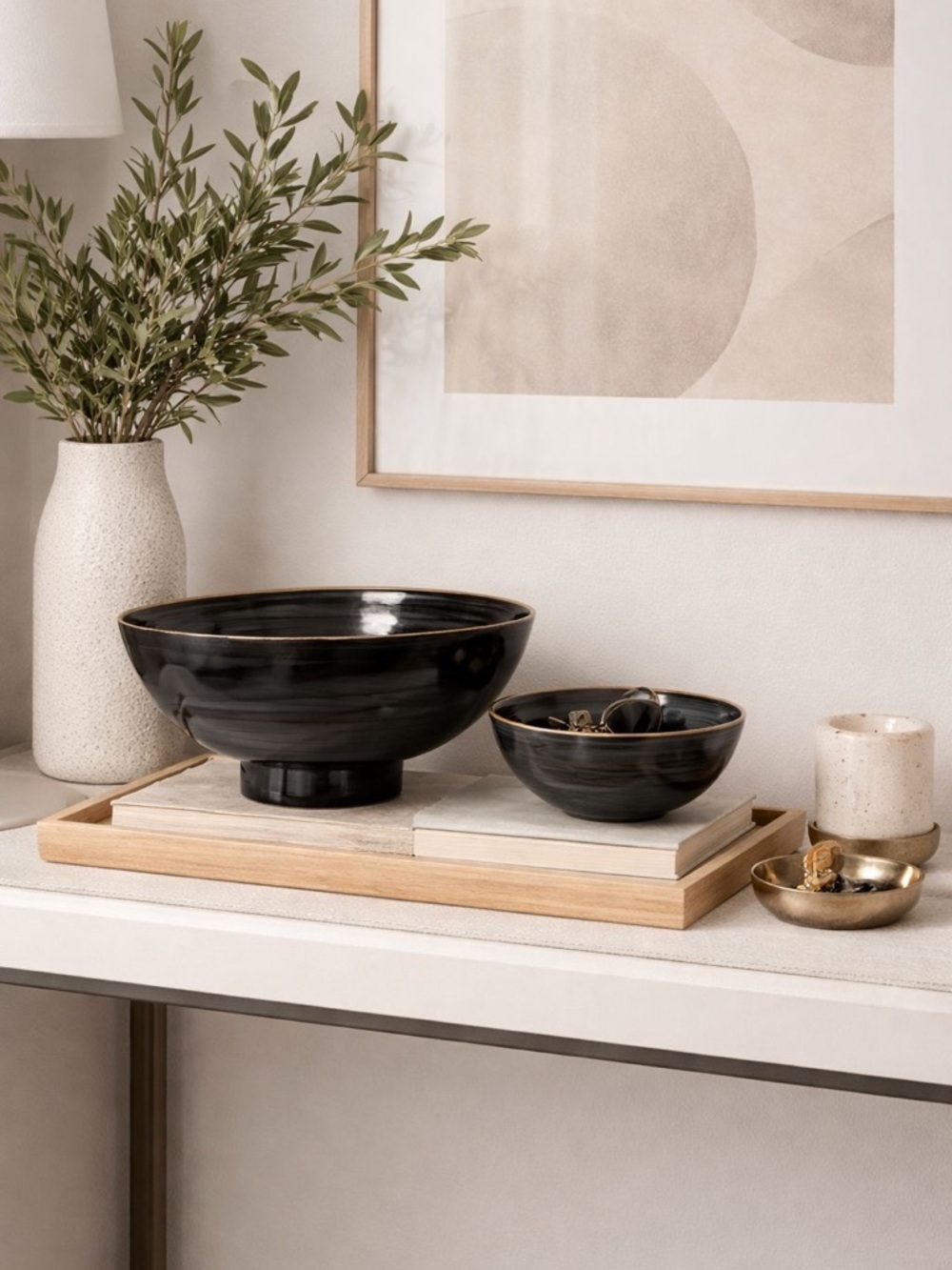 Black Ceramic Decorative Bowls - Set of 2